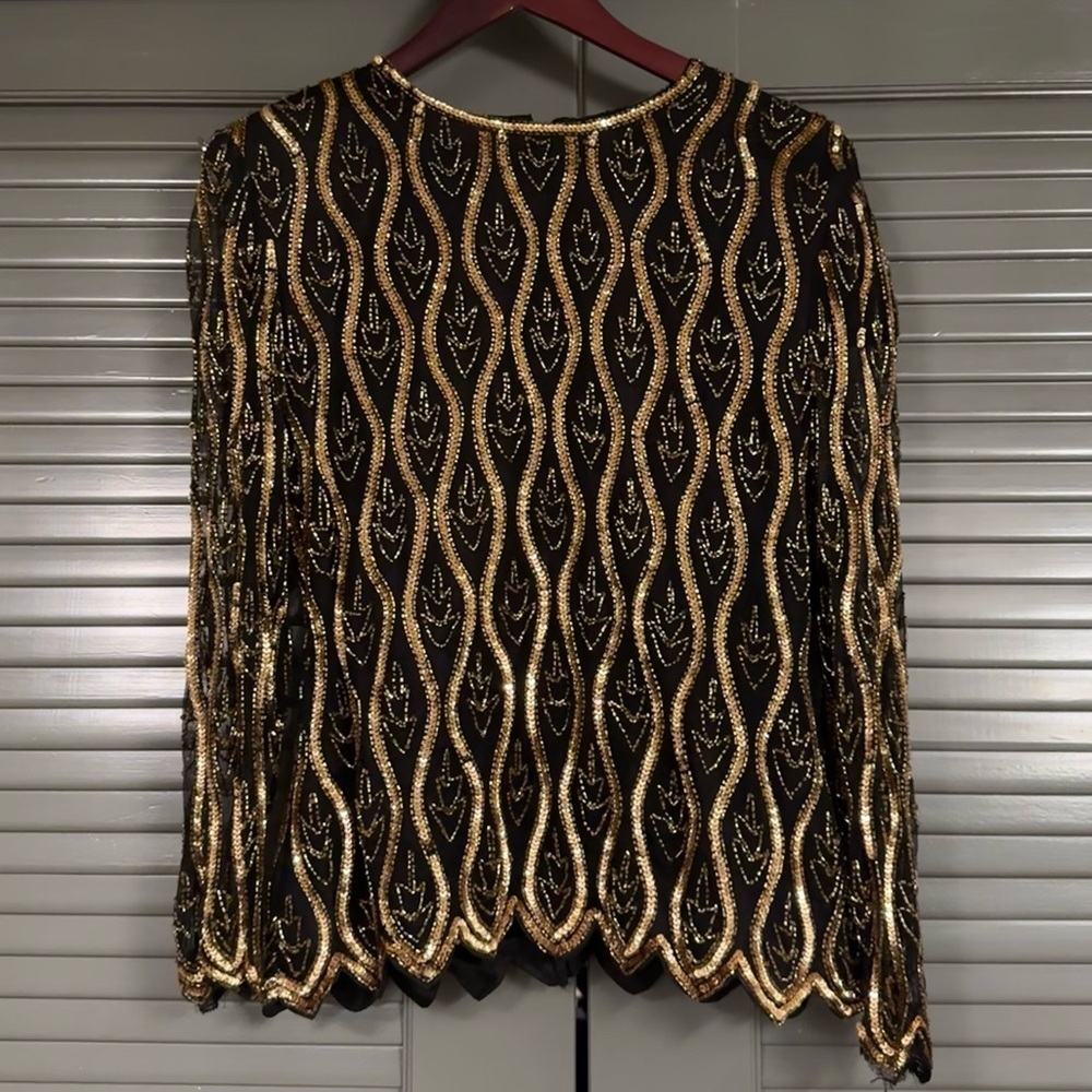 Vintage 80s Sténay Black & Gold Beaded Sequin Top